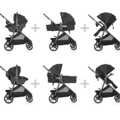 Kids Evenflo Strollers|Strollers & Trailers>Shyft Intuiti+ Travel System with Revolve180 LiteMax NXT - Dubhan Black