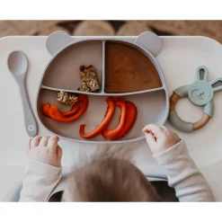 Kids Bulle Silicone Plate Taupe Bear