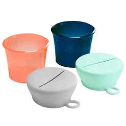 Kids Boon Snug Snack Cup with Silicone Lid - Navy / Orange
