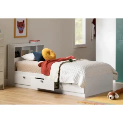 South Shore Spark Twin Mates Bed with Drawers - Pure White