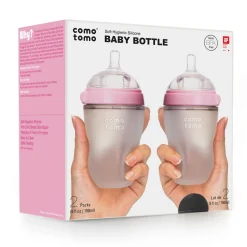 Como Tomo Squeezable Natural Flowing Bottle 8oz Set of 2 - Pink
