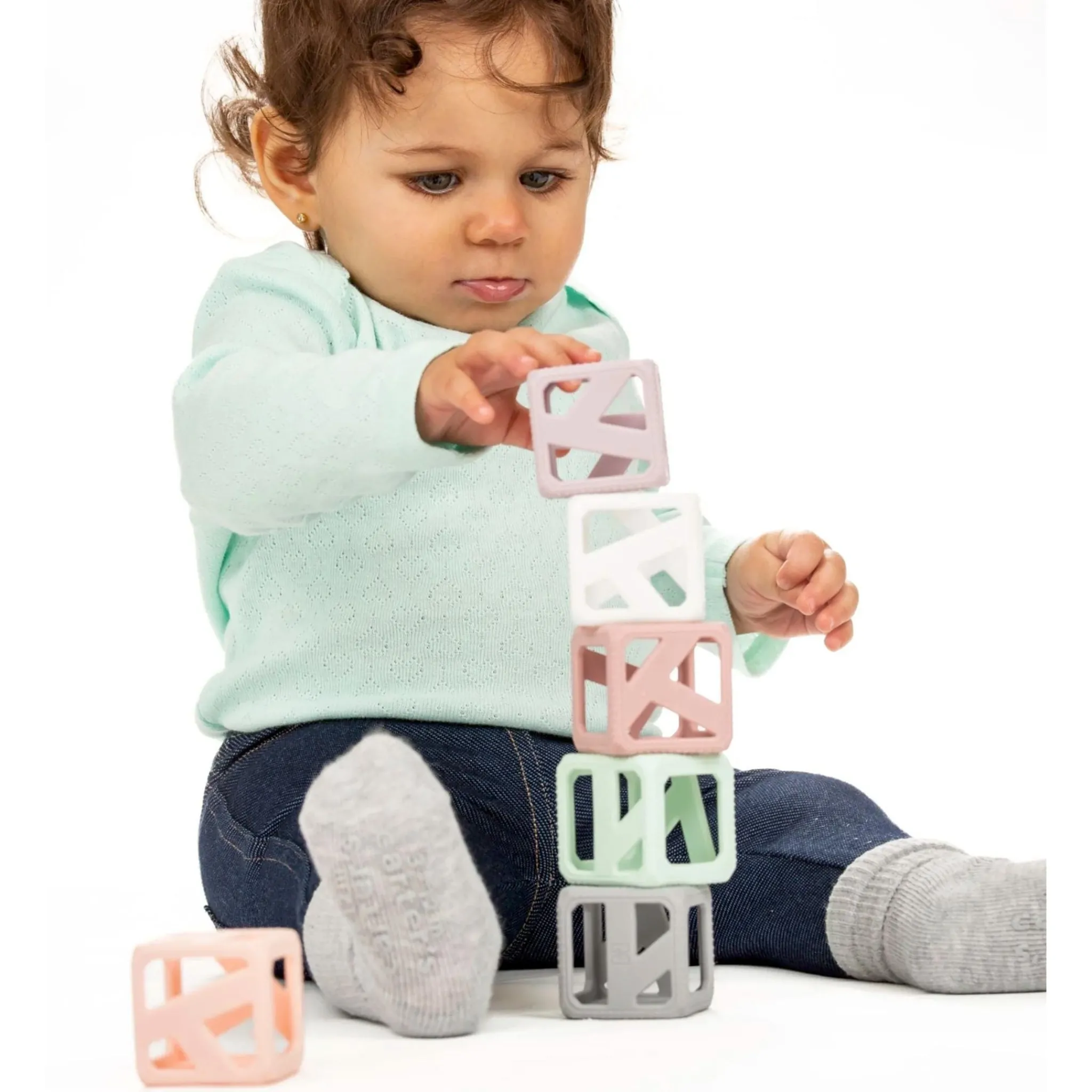 Munch Mitt Teething Toys>Stack N Chew Mini Cubes - Pastel