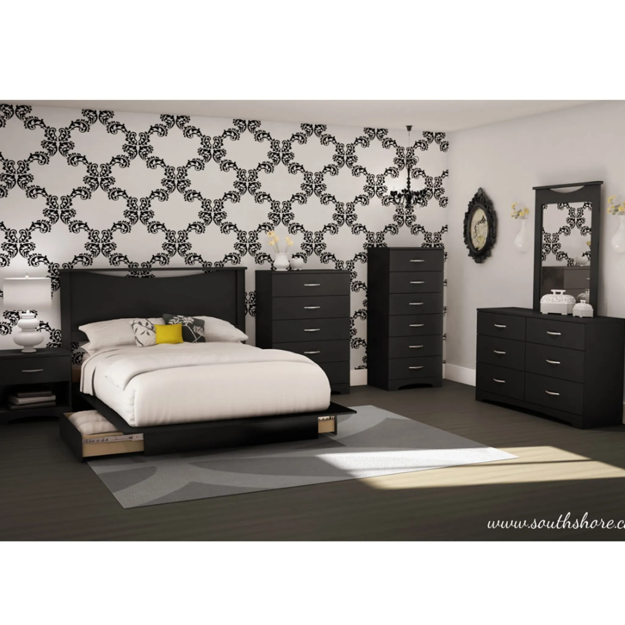 South Shore Step One Double Platform Bed - Pure Black
