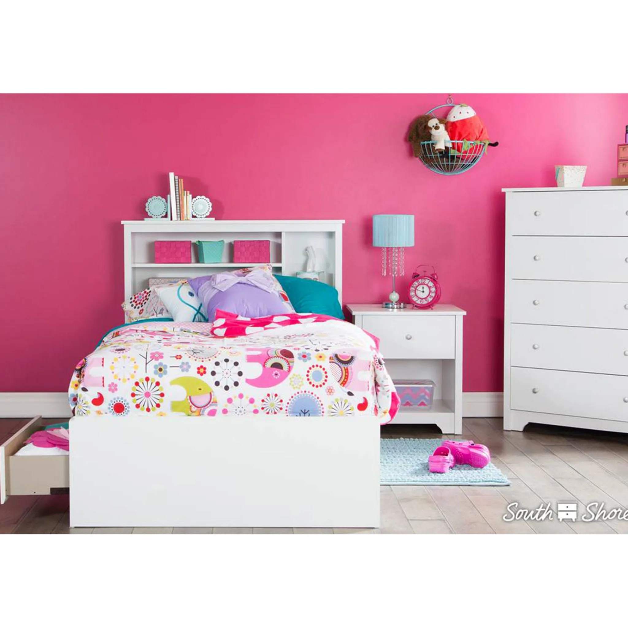 South Shore Twin, Full & Queen Beds>Step One Twin Mates Bed with 3 Drawers - White