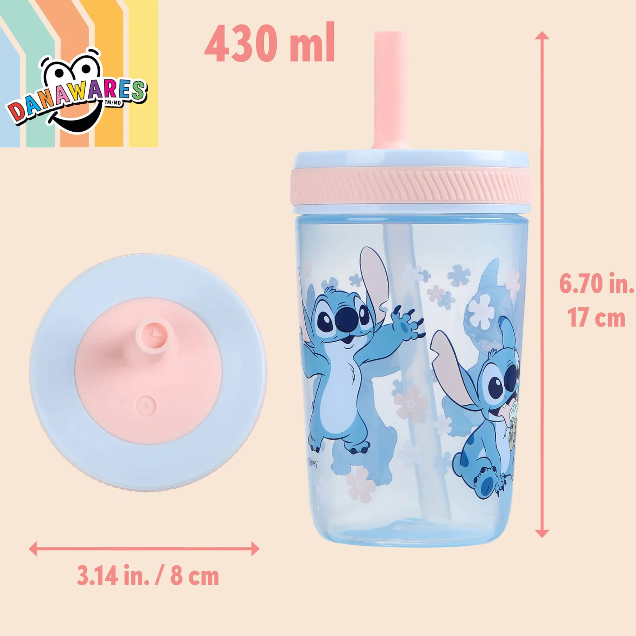 Kids Danawares Stitch Tumbler With Straw