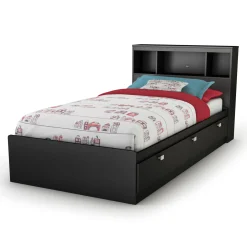 South Shore Storage Bed and Bookcase Headboard Set - Spark Pure Black