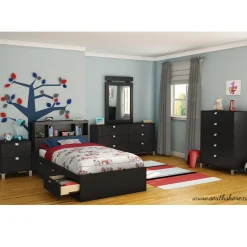 South Shore Storage Bed and Bookcase Headboard Set - Spark Pure Black