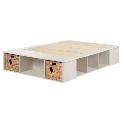 South Shore Twin, Full & Queen Beds>Storage Bed with Baskets - Avilla Winter Oak