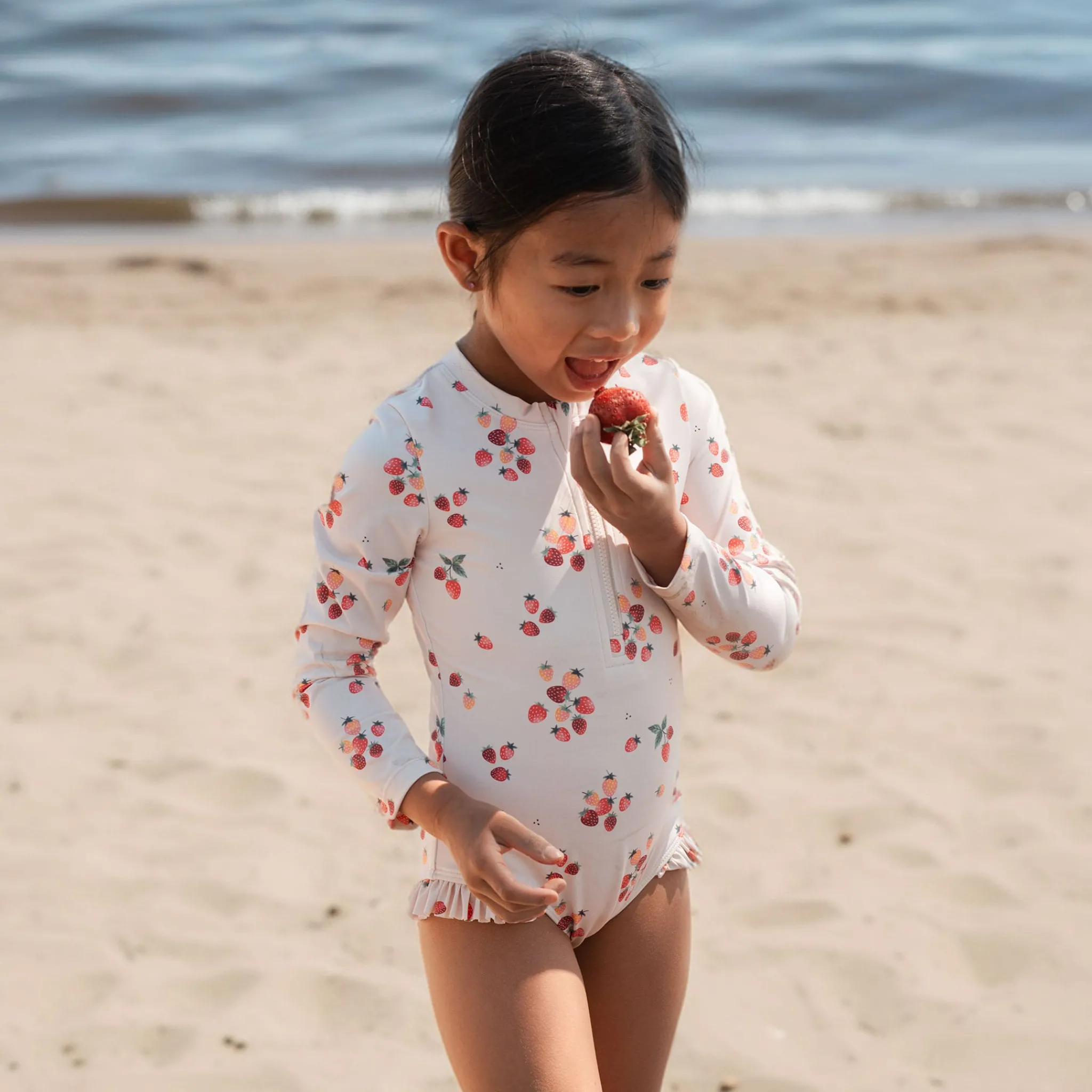 Kids Petit Lem Strawberries Long Sleeve UV Swimsuit2-6y