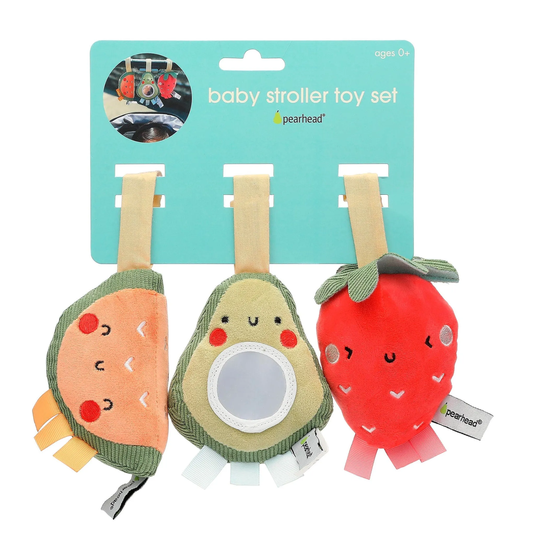 Pearhead Stroller Toy Set of 3 - Watermelon, Avocado, Strawberry