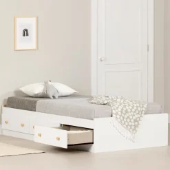 South Shore Twin, Full & Queen Beds>Summertime Twin Mates Bed with 3 Drawers - Pure White