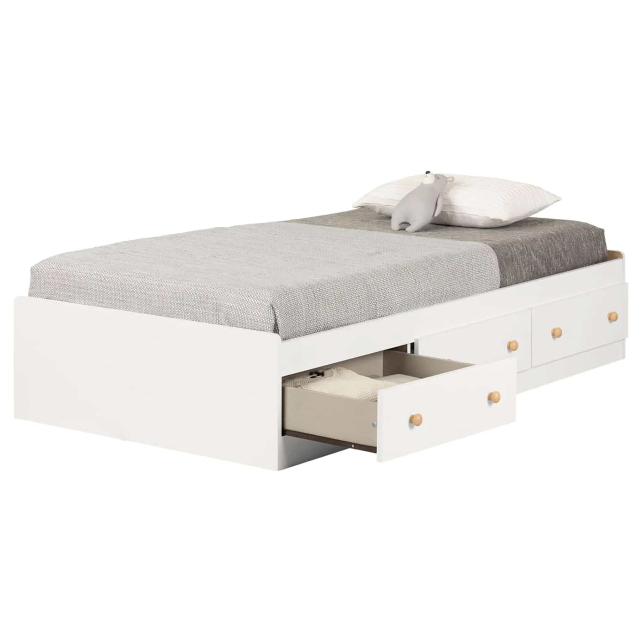 South Shore Twin, Full & Queen Beds>Summertime Twin Mates Bed with 3 Drawers - Pure White