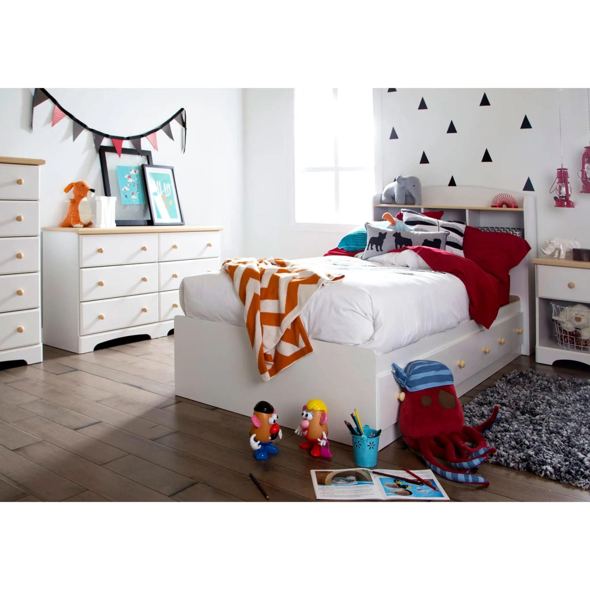 South Shore Twin, Full & Queen Beds>Summertime Twin Mates Bed with 3 Drawers - Pure White