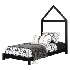 South Shore Twin, Full & Queen Beds>Sweedi Bed with House Bed Frame Headboard - Matte Black