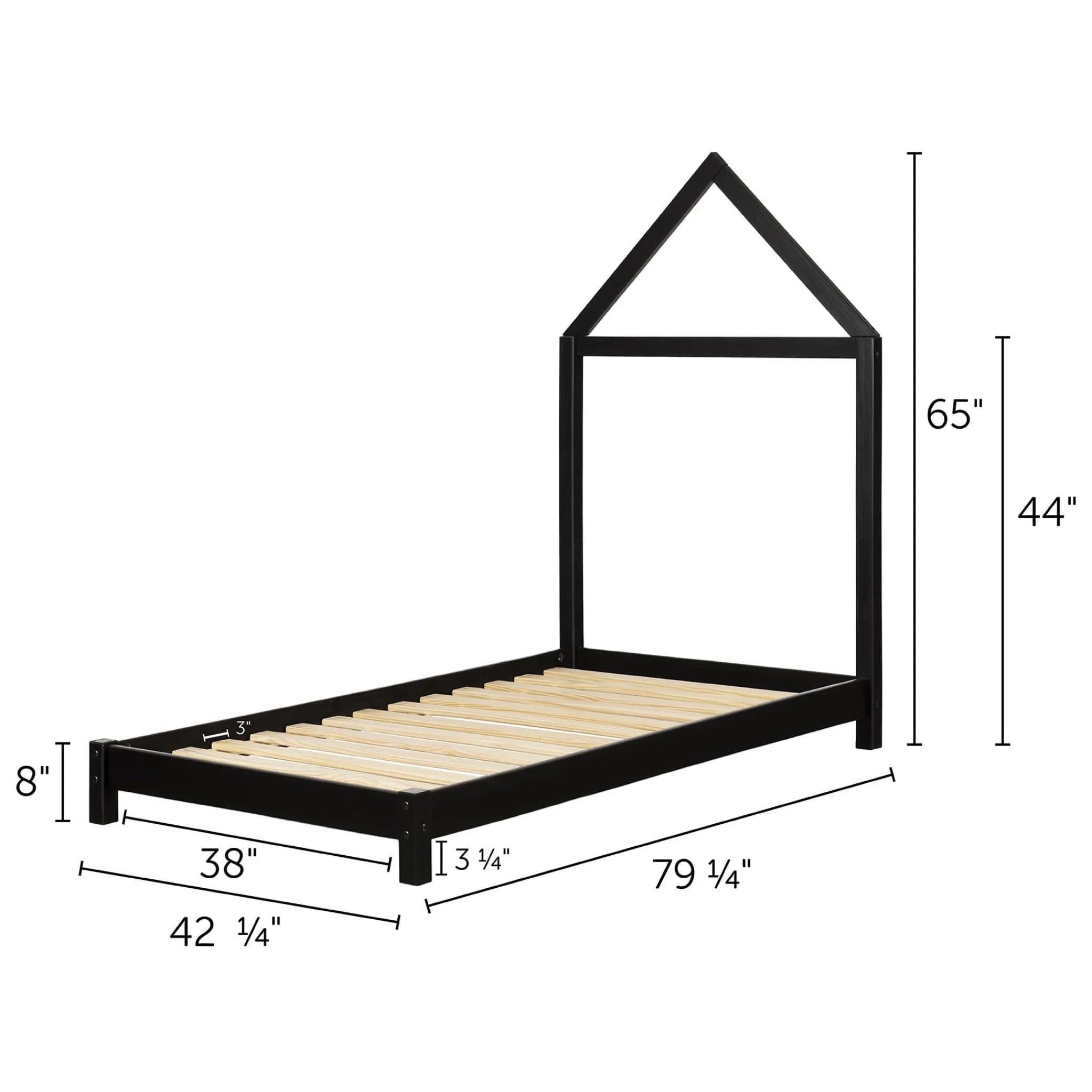 South Shore Twin, Full & Queen Beds>Sweedi Bed with House Bed Frame Headboard - Matte Black
