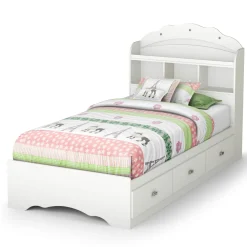 South Shore Tiara Mates Bed with Bookcase Headboard Set - Pure White