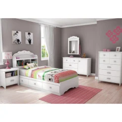 South Shore Tiara Mates Bed with Bookcase Headboard Set - Pure White
