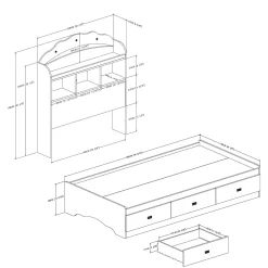 South Shore Tiara Mates Bed with Bookcase Headboard Set - Pure White