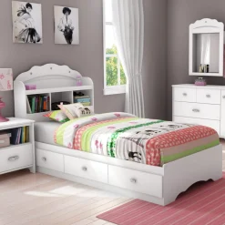 South Shore Tiara Mates Bed with Bookcase Headboard Set - Pure White