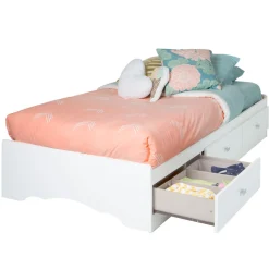South Shore Twin, Full & Queen Beds>Tiara Twin Mates Bed with 3 Drawers - Pure White