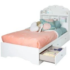South Shore Twin, Full & Queen Beds>Tiara Twin Mates Bed with 3 Drawers - Pure White