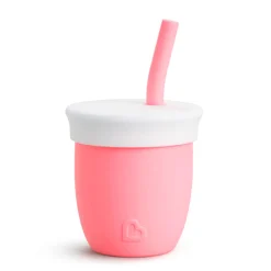 Kids Munchkin Training Silicone Cup with straw 4oz - Coral