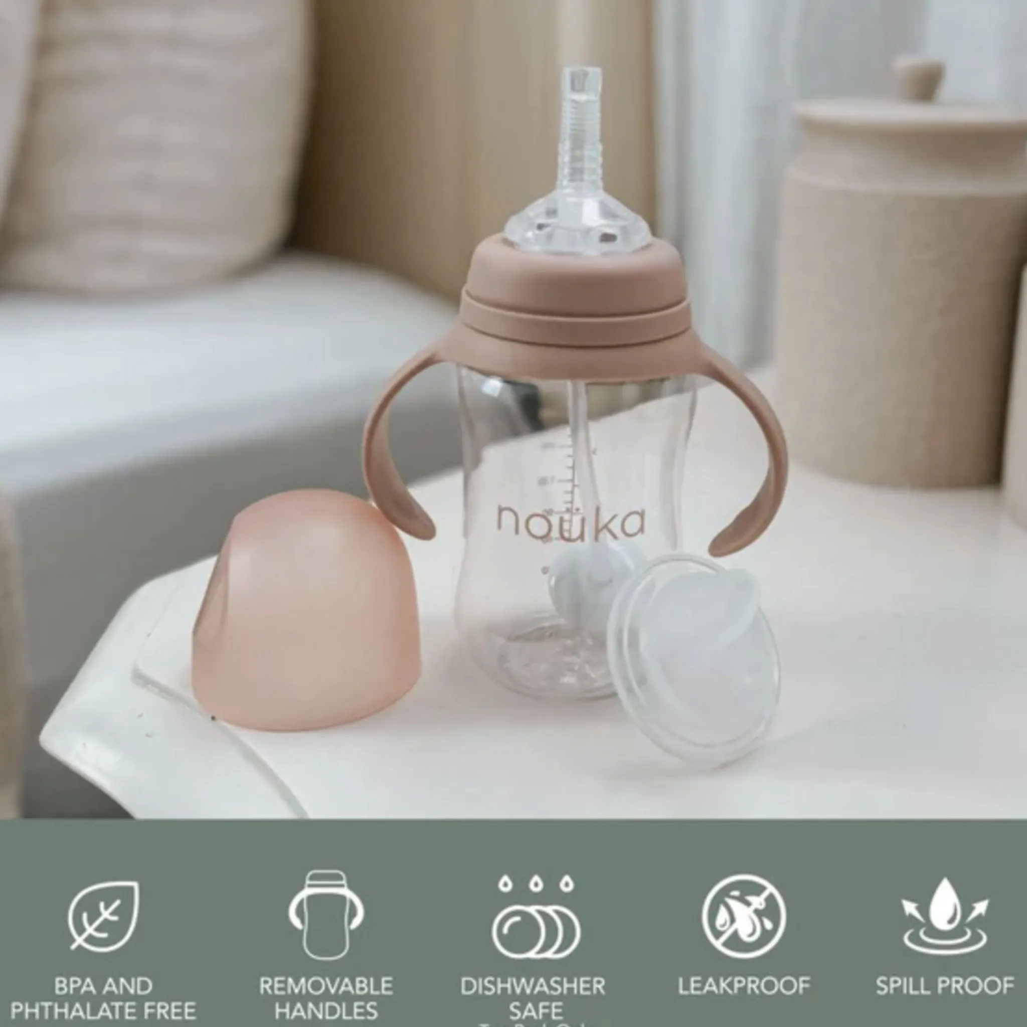 Kids Nouka Breastfeeding|Tableware>Transitional Sippy/Weighted Straw Cup - Soft Blush