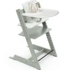 Stokke High Chairs & Booster Seats|High Chairs & Booster Seats>Tripp Trapp High Chair V2 Glacier Green, Mosaic Green Cushion and Strokke Whithe Tray
