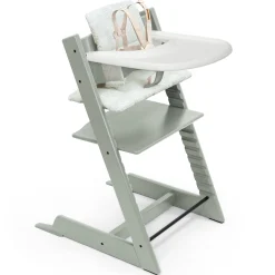 Stokke High Chairs & Booster Seats|High Chairs & Booster Seats>Tripp Trapp High Chair V2 Glacier Green, Mosaic Green Cushion and Strokke Whithe Tray