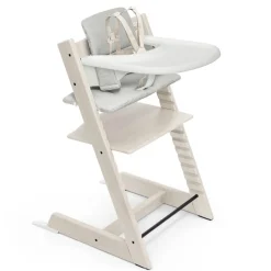 Stokke High Chairs & Booster Seats|High Chairs & Booster Seats>Tripp Trapp® High Chair V2 Whitewash, Nordic Grey Cushion and ® Tray