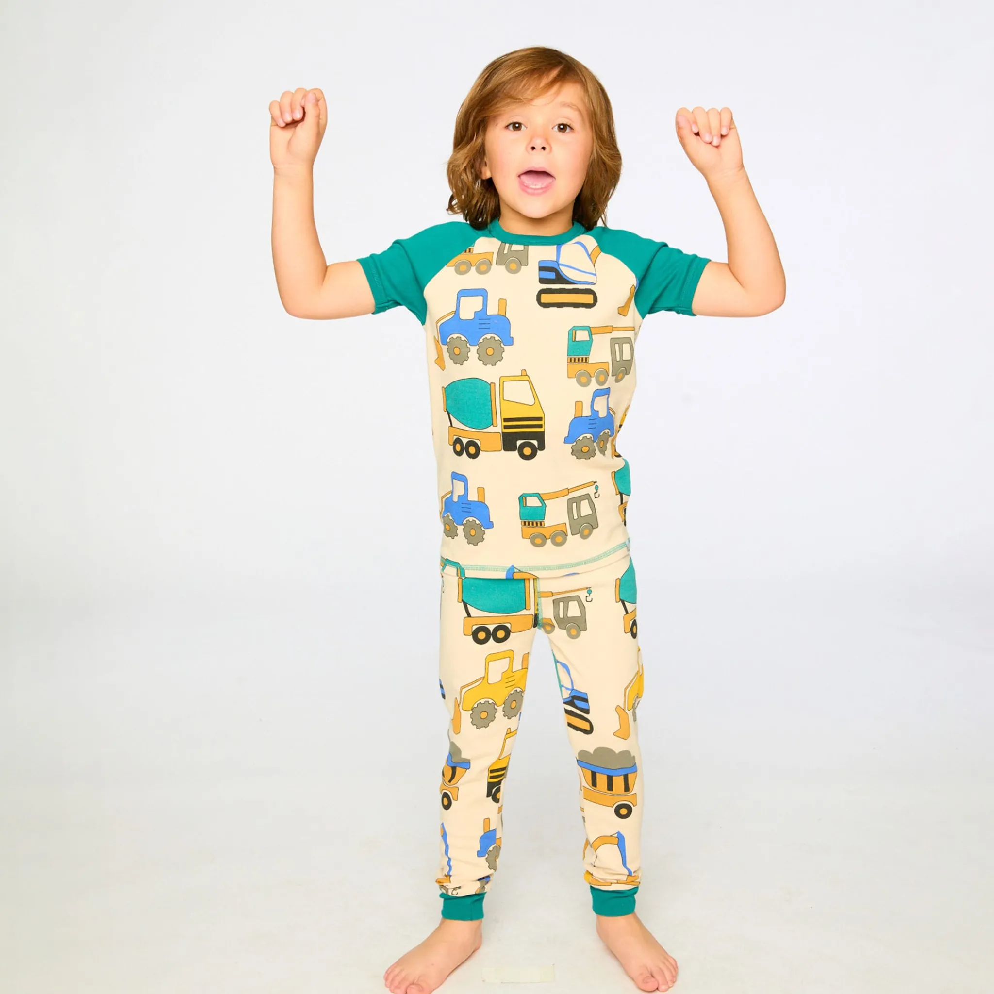 Kids/BOY Deux par Deux Pajamas & Bathrobes>Trucks Pajama Set 7-12
