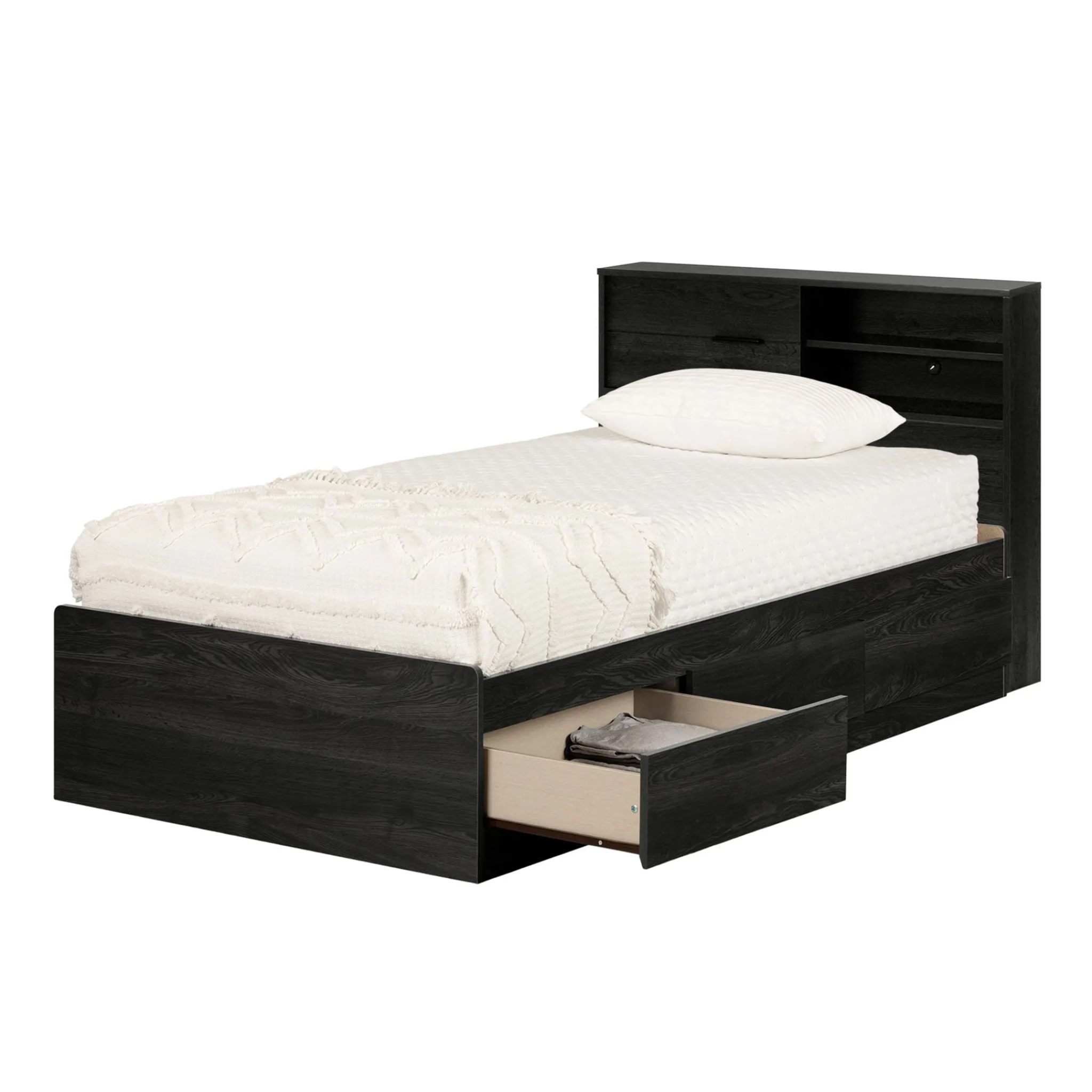 South Shore Twin Bed and Headboard Set - Fynn Gray Oak