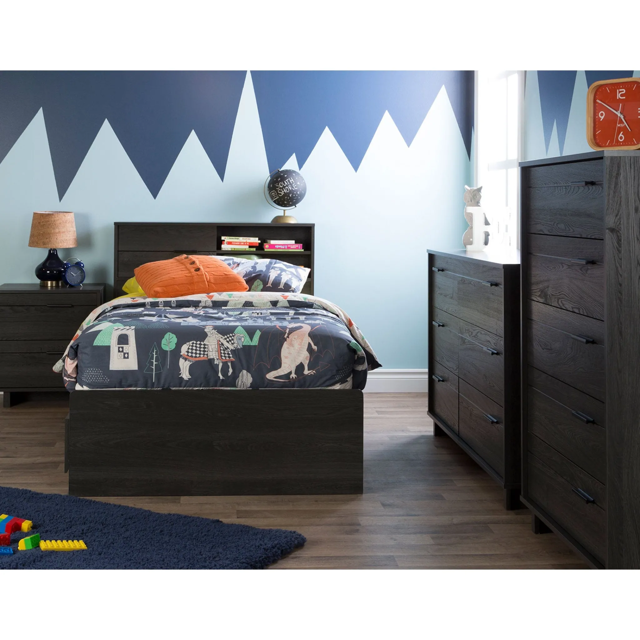 South Shore Twin Bed and Headboard Set - Fynn Gray Oak