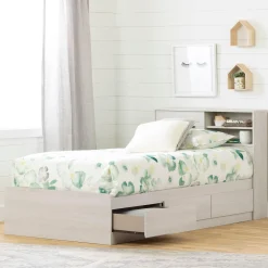 South Shore Twin Bed and Headboard Set - Fynn Winter Oak