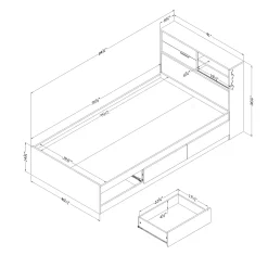 South Shore Twin Bed and Headboard Set - Fynn Winter Oak