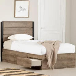 South Shore Twin, Full & Queen Beds>Twin Bed and Headboard Set - Arlen Weathered Oak