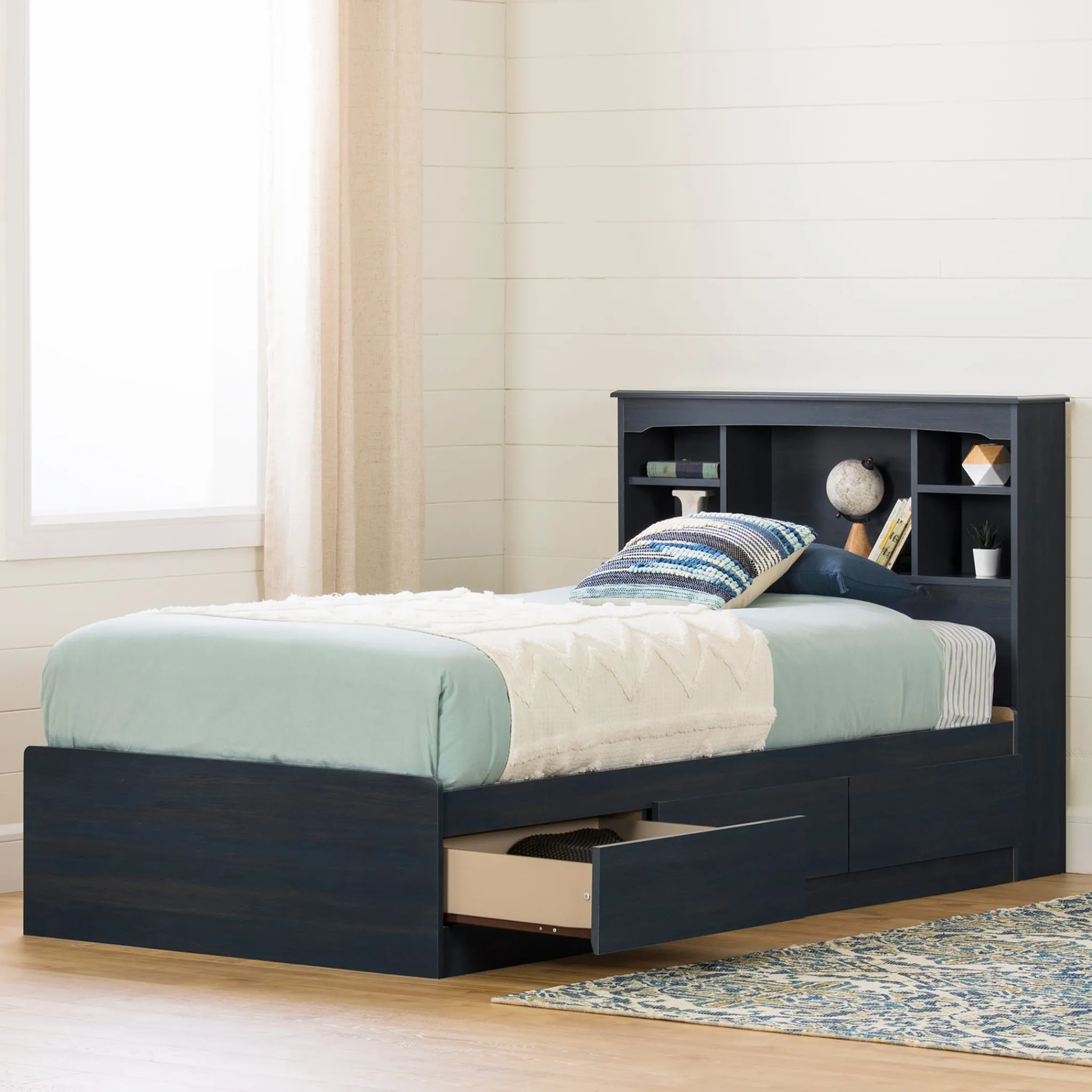 South Shore Twin, Full & Queen Beds>Twin Bed and Headboard Set - Aviron Blueberry