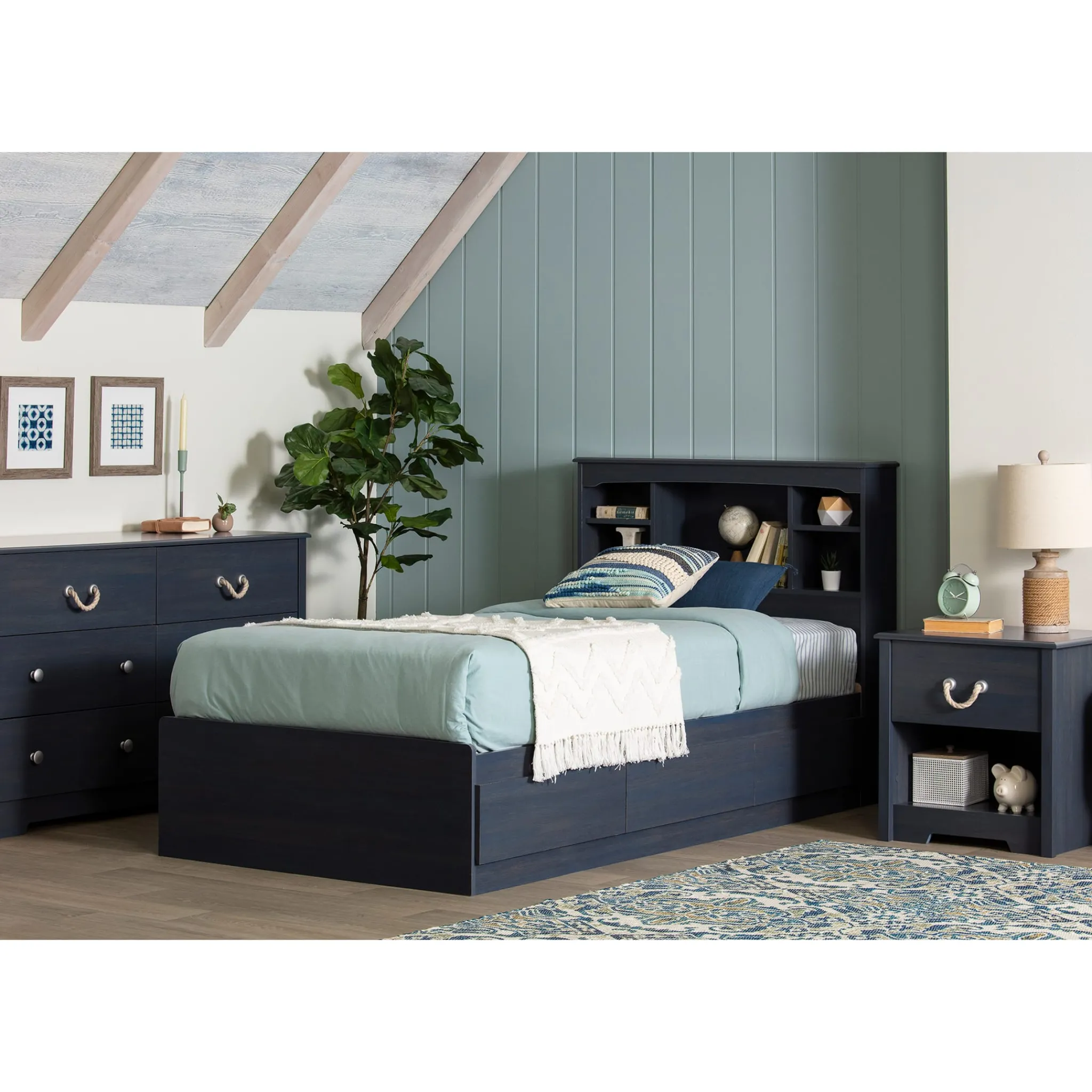 South Shore Twin, Full & Queen Beds>Twin Bed and Headboard Set - Aviron Blueberry