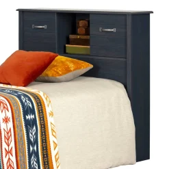 South Shore Twin Bed Bookcase Headboard with Sliding Doors - Blueberry