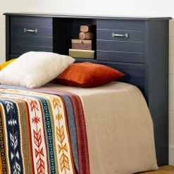 South Shore Twin Bed Bookcase Headboard with Sliding Doors - Blueberry