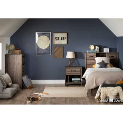 South Shore Twin Bed Bookcase Headboard with Sliding Doors Asten - Fall Oak