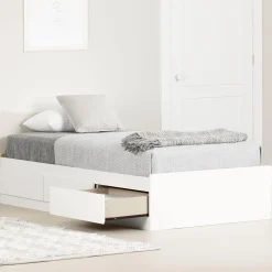 South Shore Twin, Full & Queen Beds>Twin Bed with 3 Drawers - Callesto Pure White