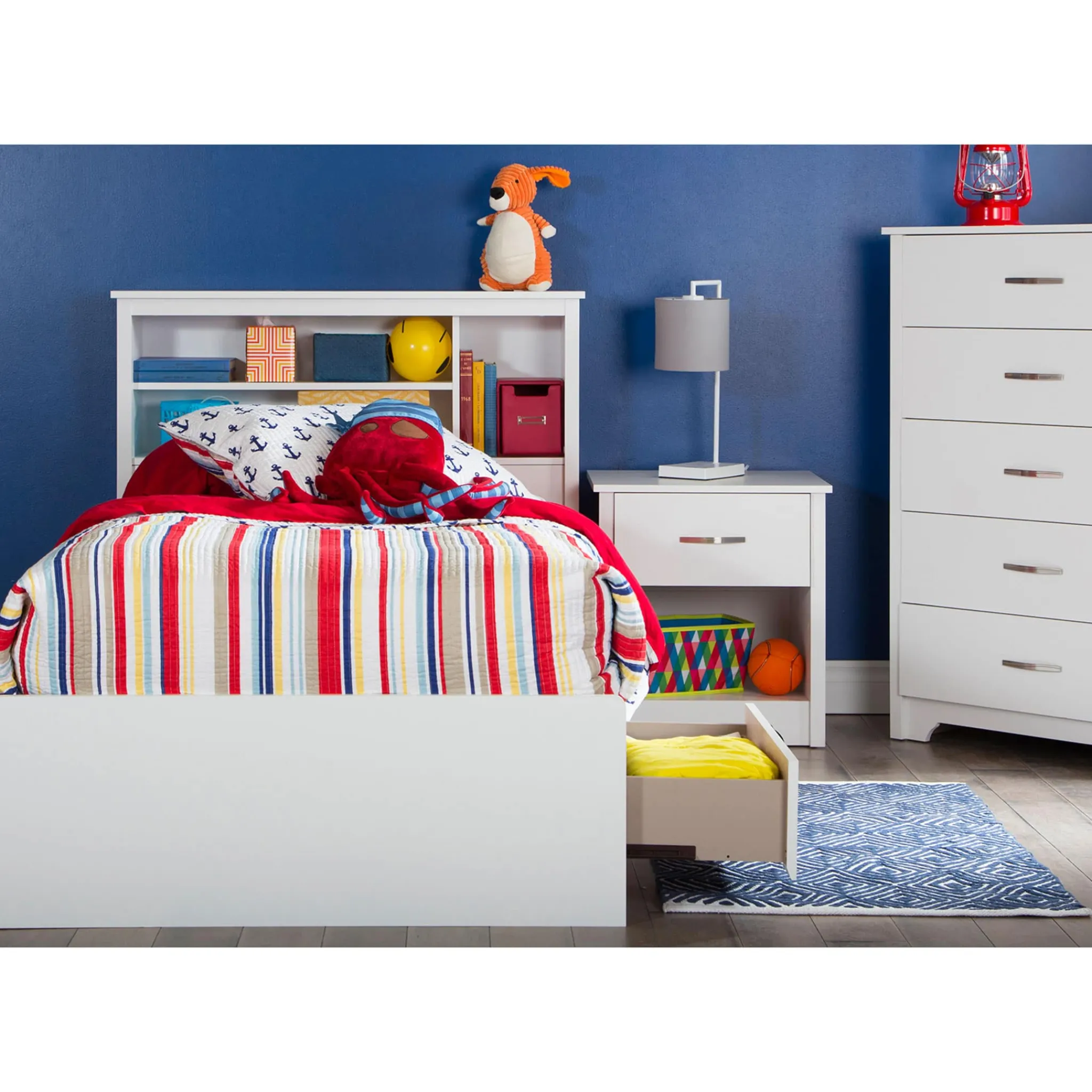 South Shore Twin Bed with 3 Drawers - Fusion Pure White