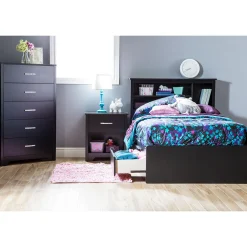 South Shore Twin Bed with 3 Drawers - Fusion Pure Black