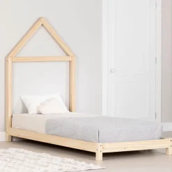 South Shore Twin, Full & Queen Beds>Twin Bed with House Bed Frame Headboard - Sweedi Natural