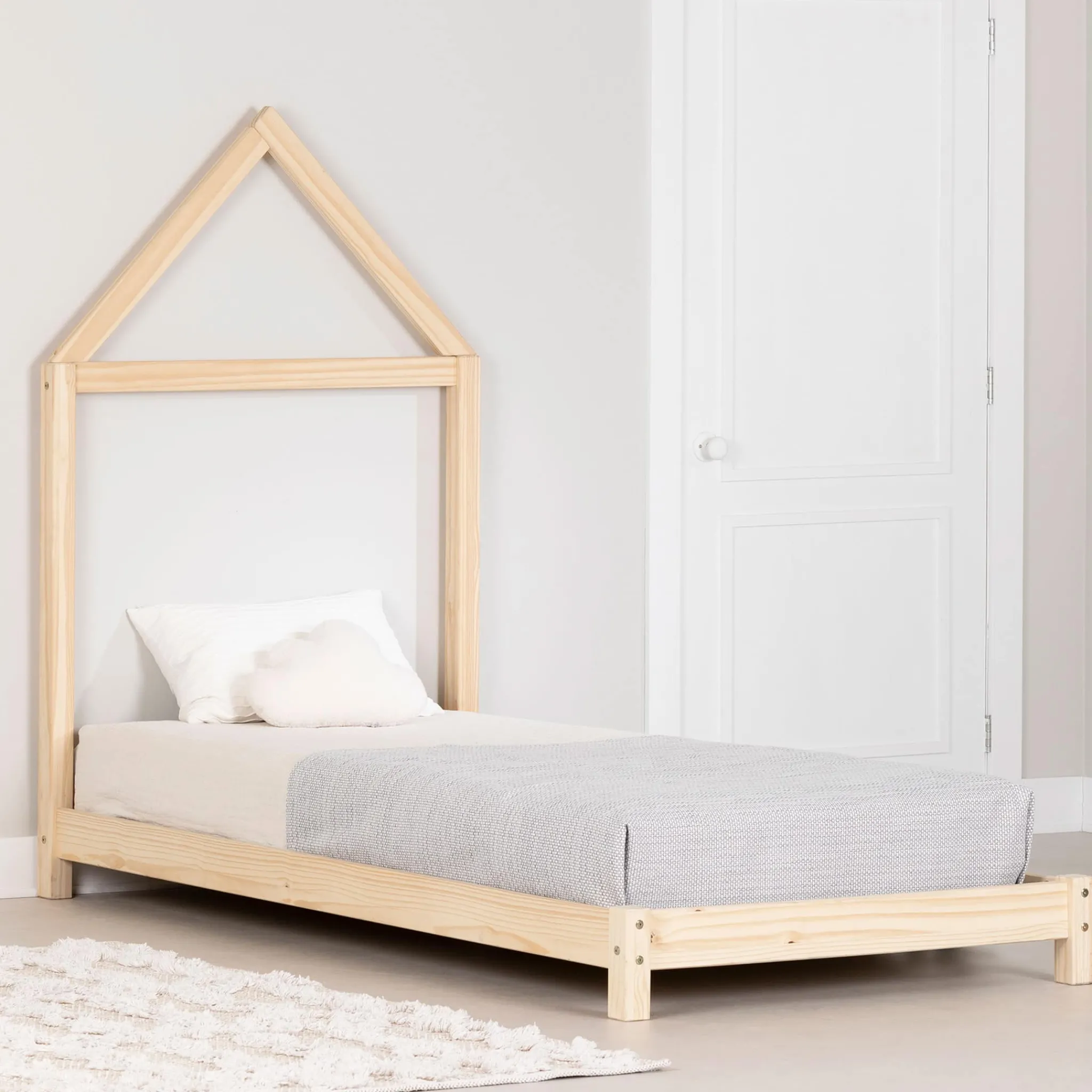 South Shore Twin, Full & Queen Beds>Twin Bed with House Bed Frame Headboard - Sweedi Natural