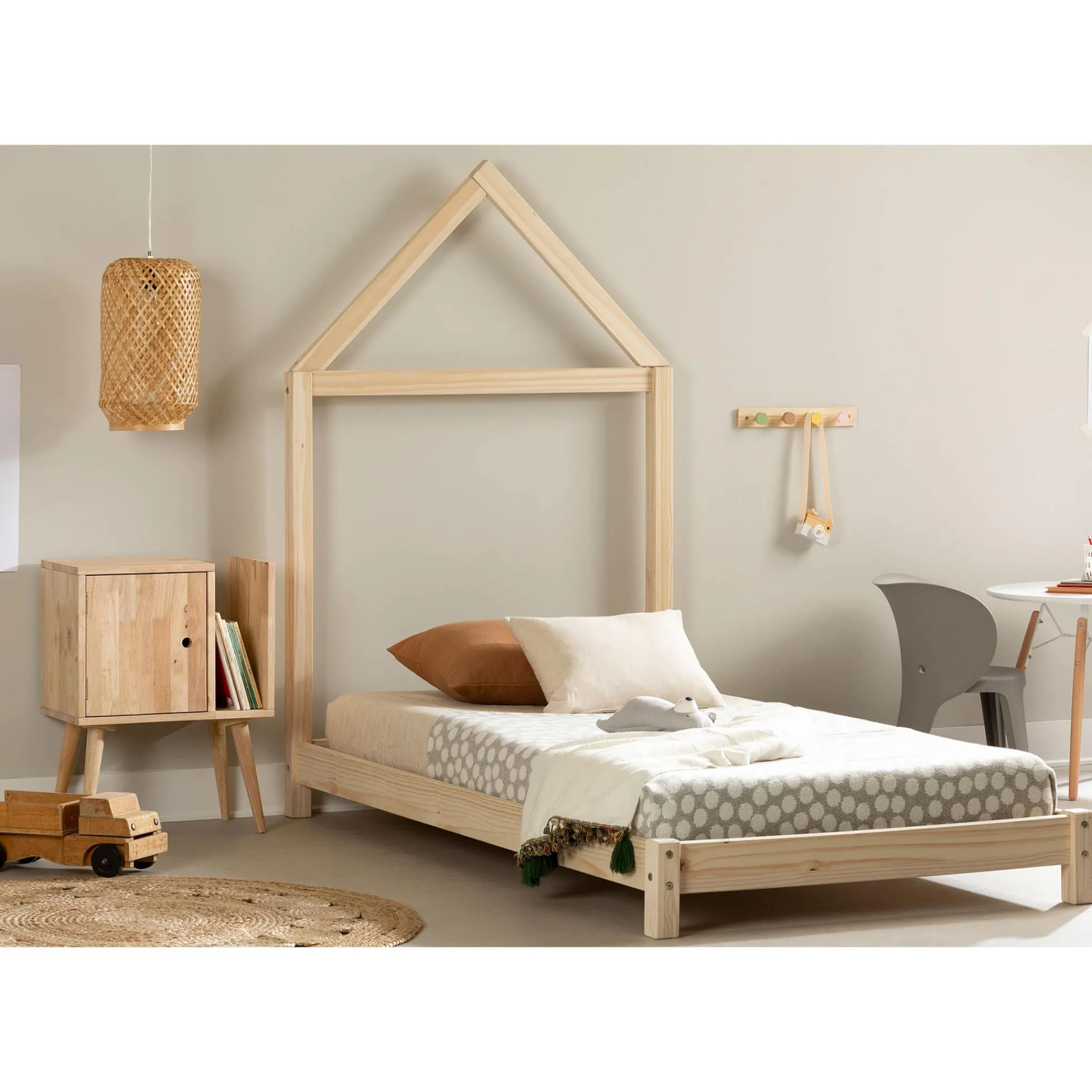 South Shore Twin, Full & Queen Beds>Twin Bed with House Bed Frame Headboard - Sweedi Natural