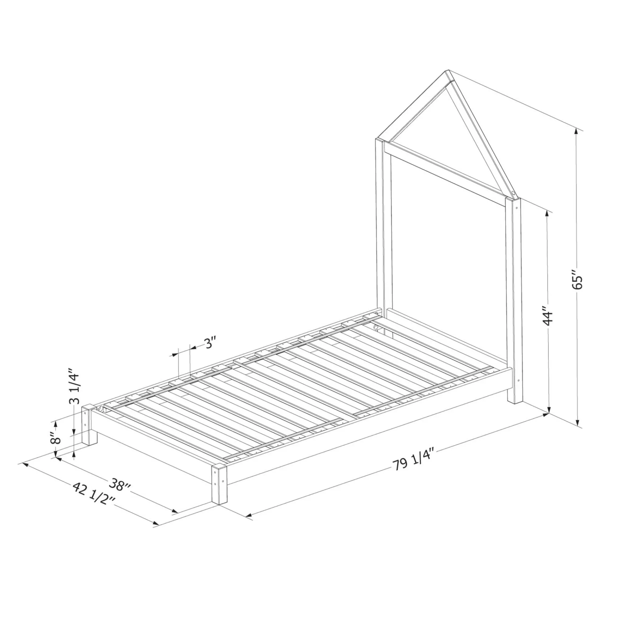 South Shore Twin, Full & Queen Beds>Twin Bed with House Bed Frame Headboard - Sweedi Natural