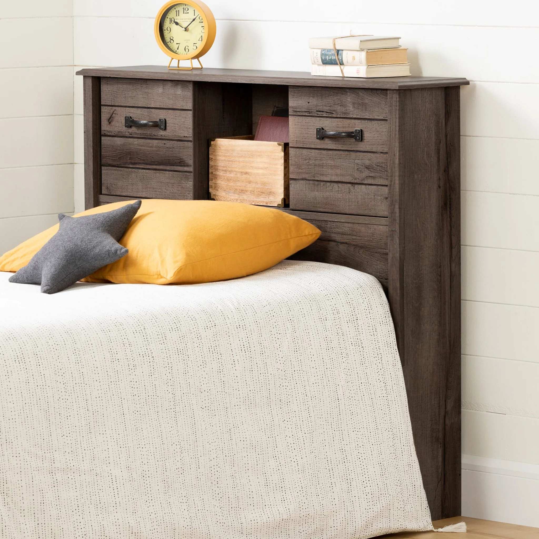 South Shore Twin, Full & Queen Beds>Twin Bookcase Headboard with Doors Ulysses - Fall Oak