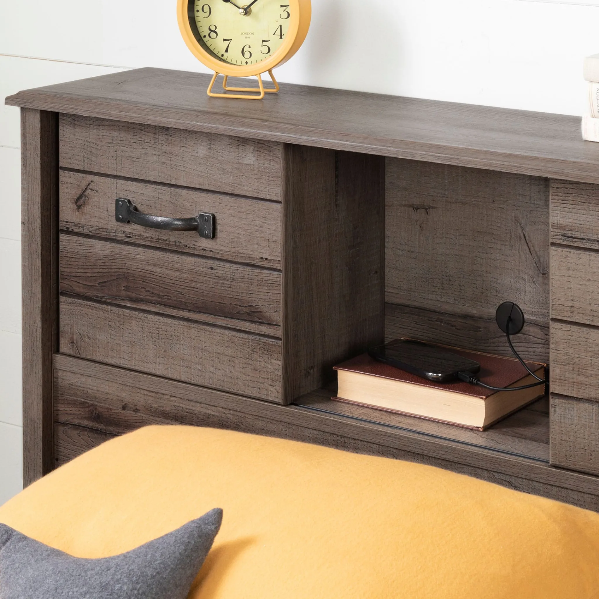 South Shore Twin, Full & Queen Beds>Twin Bookcase Headboard with Doors Ulysses - Fall Oak